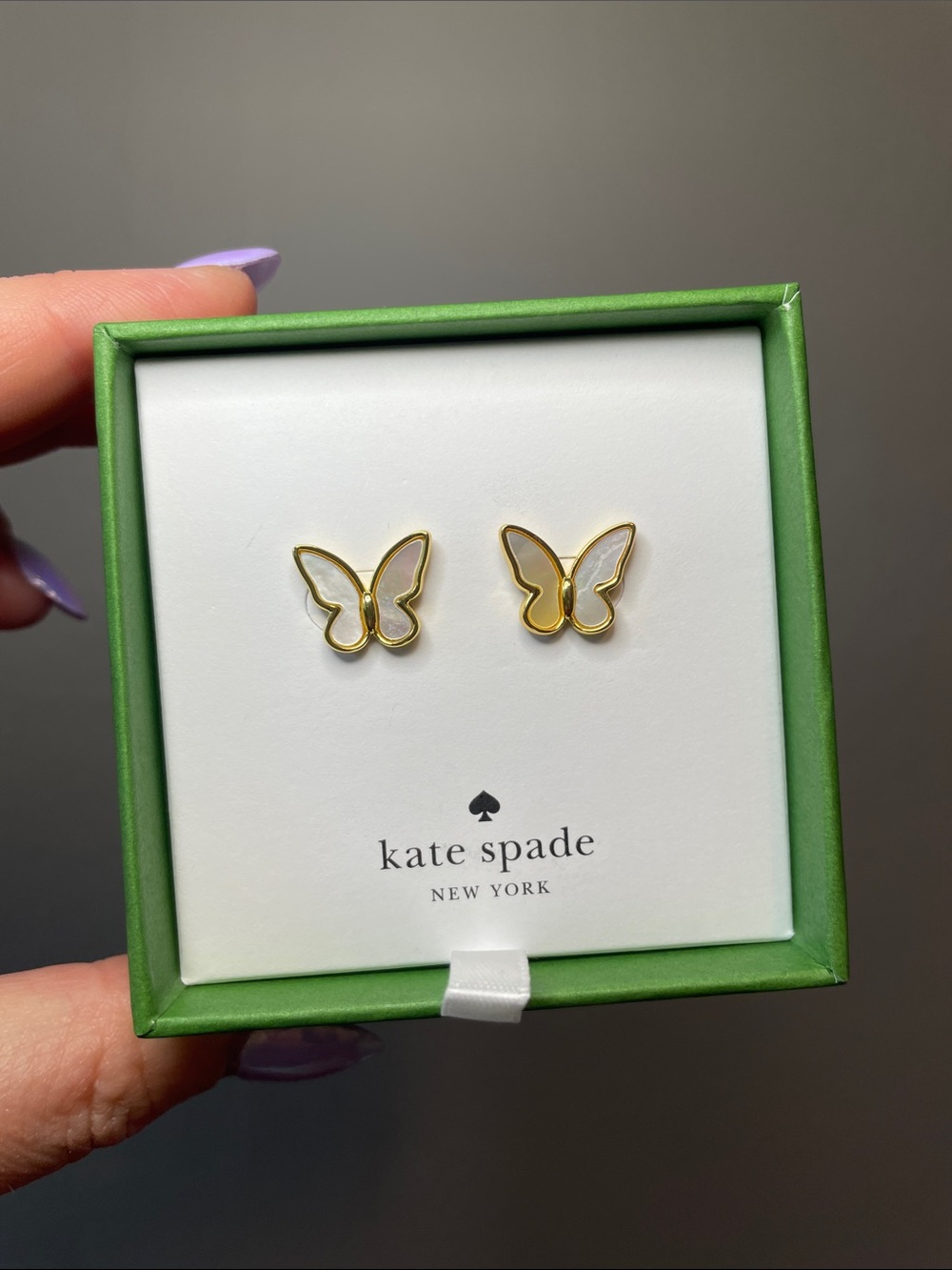 Kate Spade All A Flutter Mother of Pearl Stud Butterfly Earrings NIB $60 MSRP